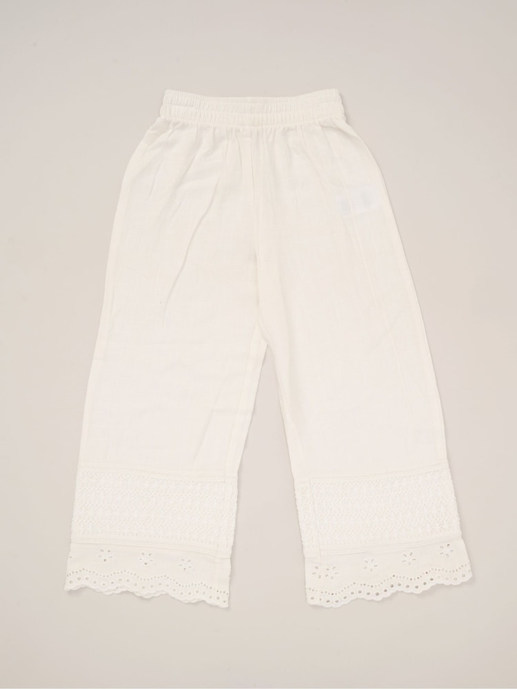 Miss Broderie White Top and Wide Leg Trousers Outfit Set - Image 4 of 5