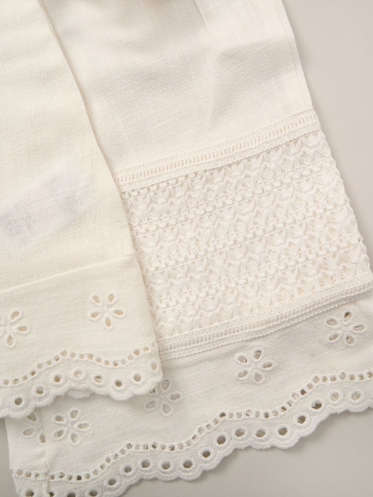 Miss Broderie White Top and Wide Leg Trousers Outfit Set - Image 5 of 5