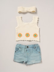 Miss Pink True 100% Cotton Knit Top Shorts and Headband Outfit Set - Image 1 of 5