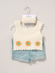 Miss Pink True 100% Cotton Knit Top Shorts and Headband Outfit Set - Image 2 of 5