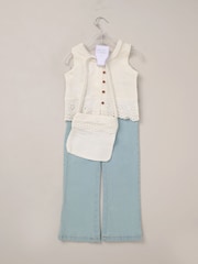 Miss Broderie Crop White Top Jeans and Bag Outfit Set - Image 2 of 6