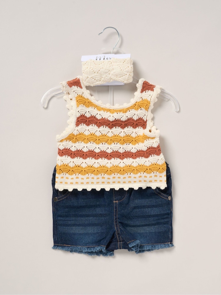 Miss True Knit Top Shorts and Headband Outfit Set - Image 1 of 6 Miss True Knit Top Shorts and Headband Outfit Set - Image 1 of 6