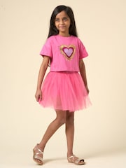 Miss Cropped Printed Brown T-Shirt and Skirt Outfit Set - Image 1 of 4