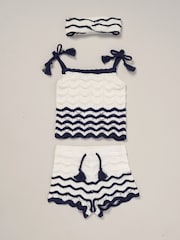 Miss True 100% Cotton White Knit Top Shorts and Headband Outfit Set - Image 1 of 5