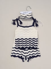 Miss True 100% Cotton White Knit Top Shorts and Headband Outfit Set - Image 2 of 5