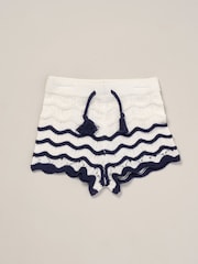 Miss True 100% Cotton White Knit Top Shorts and Headband Outfit Set - Image 3 of 5
