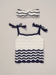 Miss True 100% Cotton White Knit Top Shorts and Headband Outfit Set - Image 4 of 5