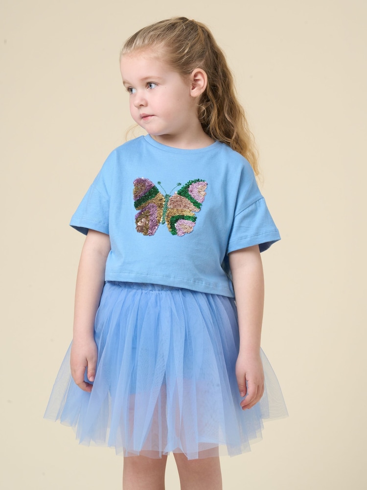 Miss Cropped Printed Brown T-Shirt and Skirt Outfit Set - Image 1 of 4