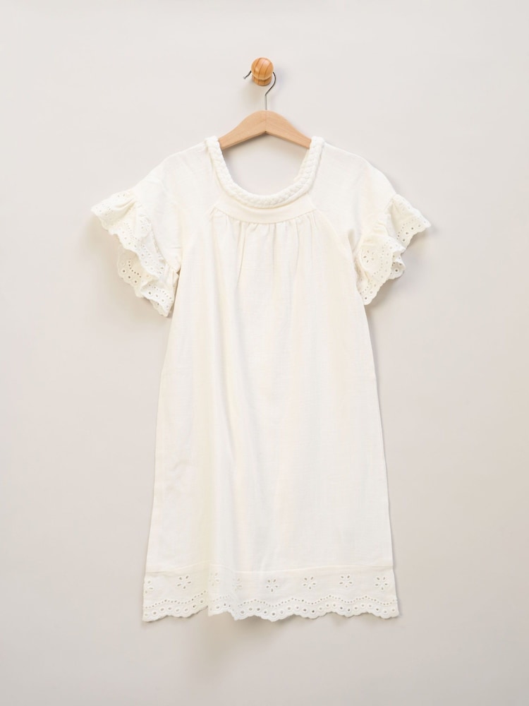 Miss Broderie White Dress Denim Jacket and Hair Clip Outfit Set - Image 4 of 5