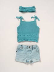Miss Pink True 100% Cotton Knit Top Shorts and Headband Outfit Set - Image 1 of 5