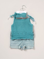 Miss Pink True 100% Cotton Knit Top Shorts and Headband Outfit Set - Image 2 of 5