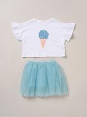Miss Cropped Printed Brown T-Shirt and Skirt Outfit Set - Image 2 of 6