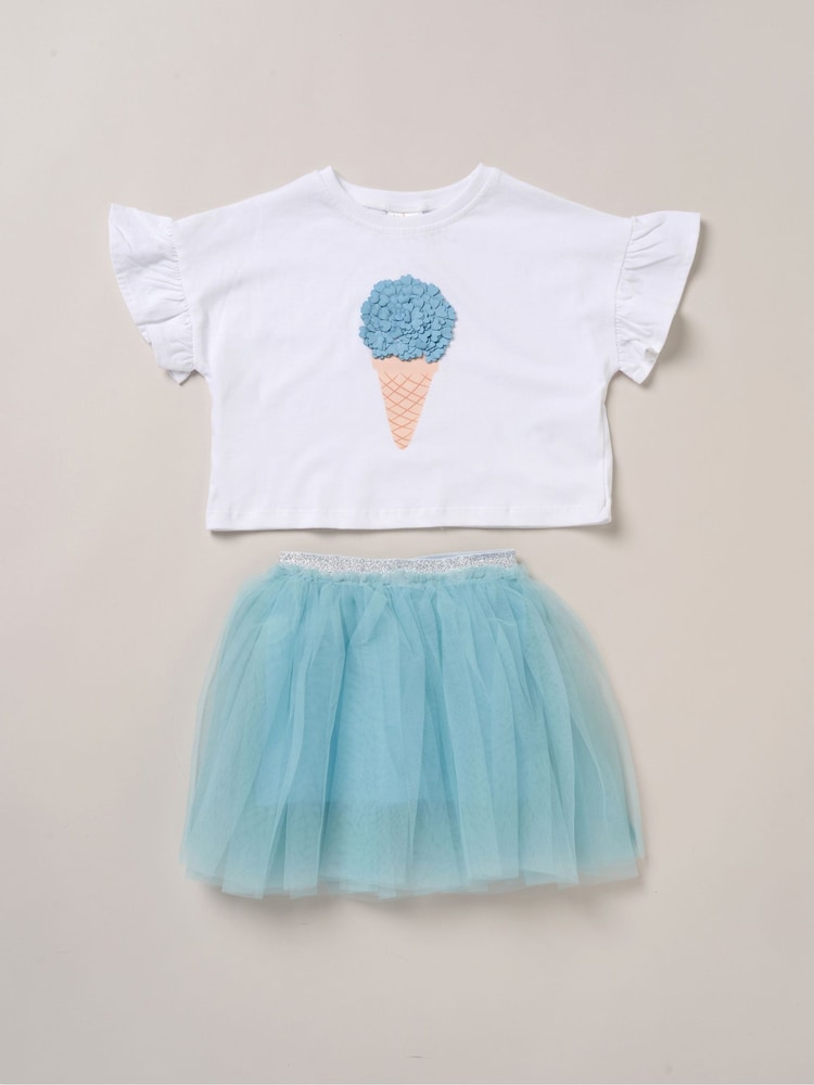 Miss Cropped Printed Brown T-Shirt and Skirt Outfit Set - Image 2 of 6