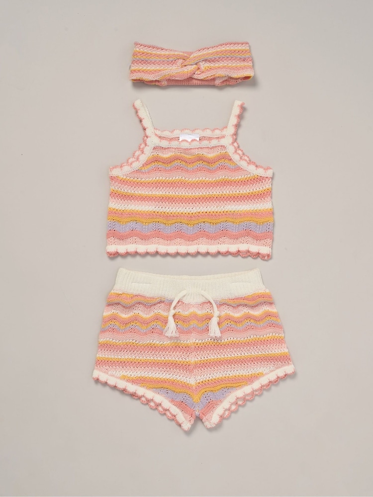 Miss True Knit Top Shorts and Headband Outfit Set - Image 1 of 5 Miss True Knit Top Shorts and Headband Outfit Set - Image 1 of 5