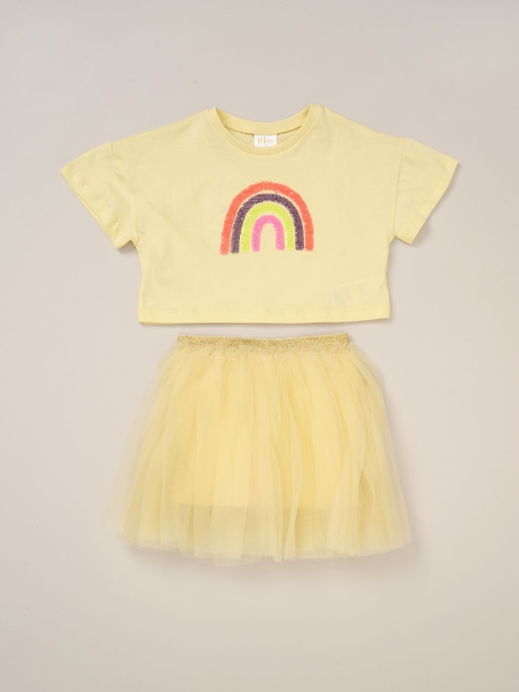 Miss Cropped Printed Brown T-Shirt and Skirt Outfit Set - Image 1 of 5