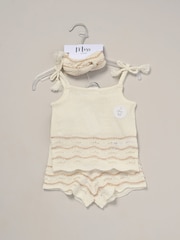 Miss True 100% Cotton White Knit Top Shorts and Headband Outfit Set - Image 4 of 5