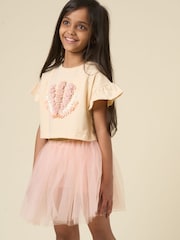 Miss Cropped Printed Brown T-Shirt and Skirt Outfit Set - Image 1 of 5