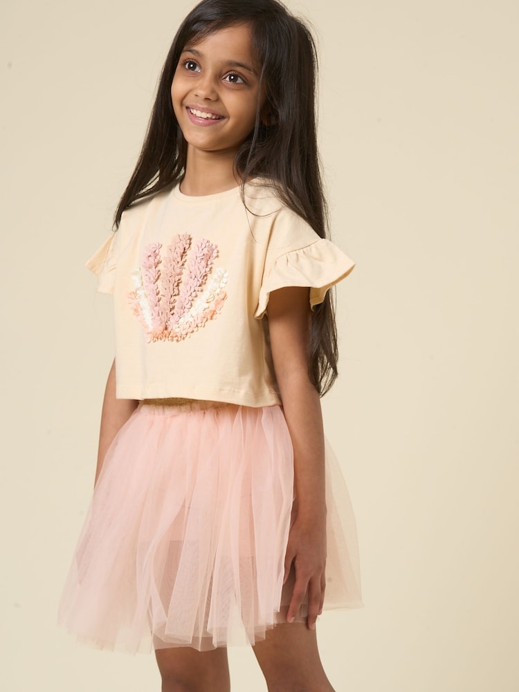 Miss Cropped Printed Brown T-Shirt and Skirt Outfit Set - Image 1 of 5