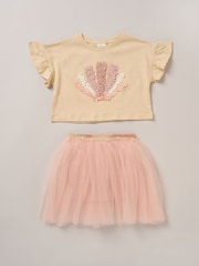 Miss Cropped Printed Brown T-Shirt and Skirt Outfit Set - Image 2 of 5