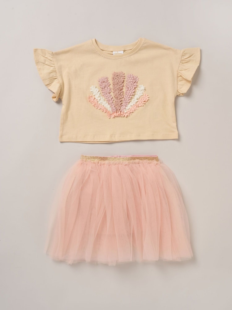 Miss Cropped Printed Brown T-Shirt and Skirt Outfit Set - Image 2 of 5