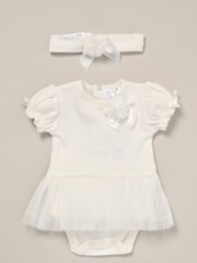 Rock-A-Bye Baby Boutique Rose Ribbon Detail Tutu White Bodysuit and Headband Outfit Set - Image 1 of 2