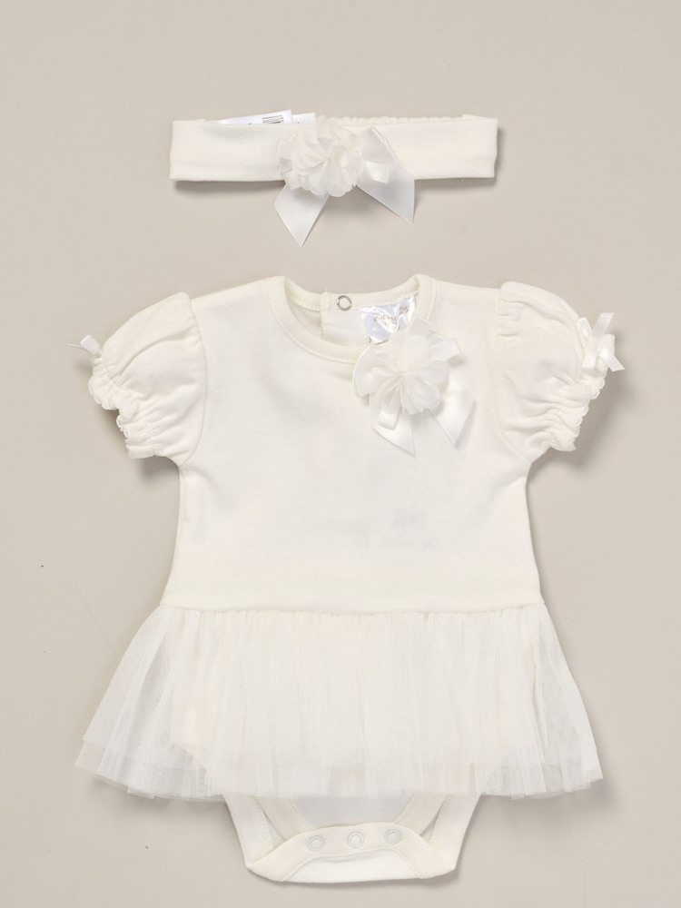 Rock-A-Bye Baby Boutique Rose Ribbon Detail Tutu White Bodysuit and Headband Outfit Set - Bild 1 von 2 Rock-A-Bye Baby Boutique Rose Ribbon Detail Tutu White Bodysuit and Headband Outfit Set - Bild 1 von 2