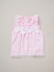 Rock-A-Bye Baby Boutique Pink 100% Cotton Dress Knickers and Bow Headband Outfit Set - Image 1 of 3