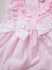 Rock-A-Bye Baby Boutique Pink 100% Cotton Dress Knickers and Bow Headband Outfit Set - Image 3 of 3