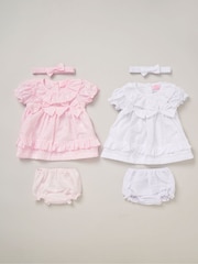 Rock-A-Bye Baby Boutique Pink 100% Cotton Dress Knickers and Bow Headband Outfit Set - Bild 1 von 4