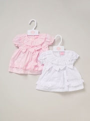 Rock-A-Bye Baby Boutique Pink 100% Cotton Dress Knickers and Bow Headband Outfit Set - Bild 2 von 4