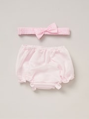 Rock-A-Bye Baby Boutique Pink 100% Cotton Dress Knickers and Bow Headband Outfit Set - Bild 3 von 4