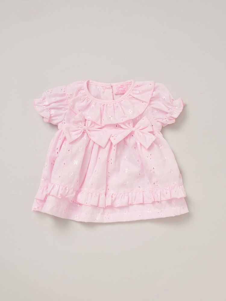 Rock-A-Bye Baby Boutique Pink 100% Cotton Dress Knickers and Bow Headband Outfit Set - Bild 4 von 4