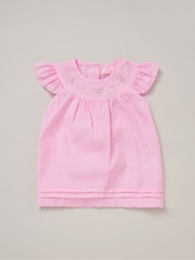 Rock-A-Bye Baby Boutique Pink 100% Cotton Dress Knickers and Bow Headband Outfit Set - Image 3 of 4