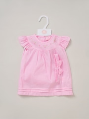 Rock-A-Bye Baby Boutique Pink 100% Cotton Dress Knickers and Bow Headband Outfit Set - Image 4 of 4