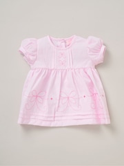 Rock-A-Bye Baby Boutique Pink 100% Cotton Dress Knickers and Bow Headband Outfit Set - Image 1 of 4