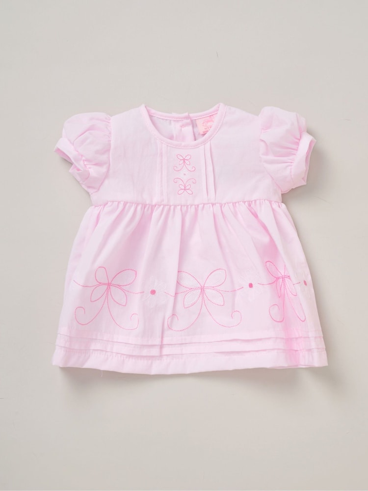 Rock-A-Bye Baby Boutique Pink 100% Cotton Dress Knickers and Bow Headband Outfit Set - Image 1 of 4