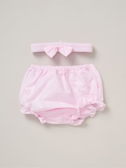 Rock-A-Bye Baby Boutique Pink 100% Cotton Dress Knickers and Bow Headband Outfit Set - Image 3 of 4