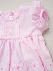 Rock-A-Bye Baby Boutique Pink 100% Cotton Dress Knickers and Bow Headband Outfit Set - Image 4 of 4