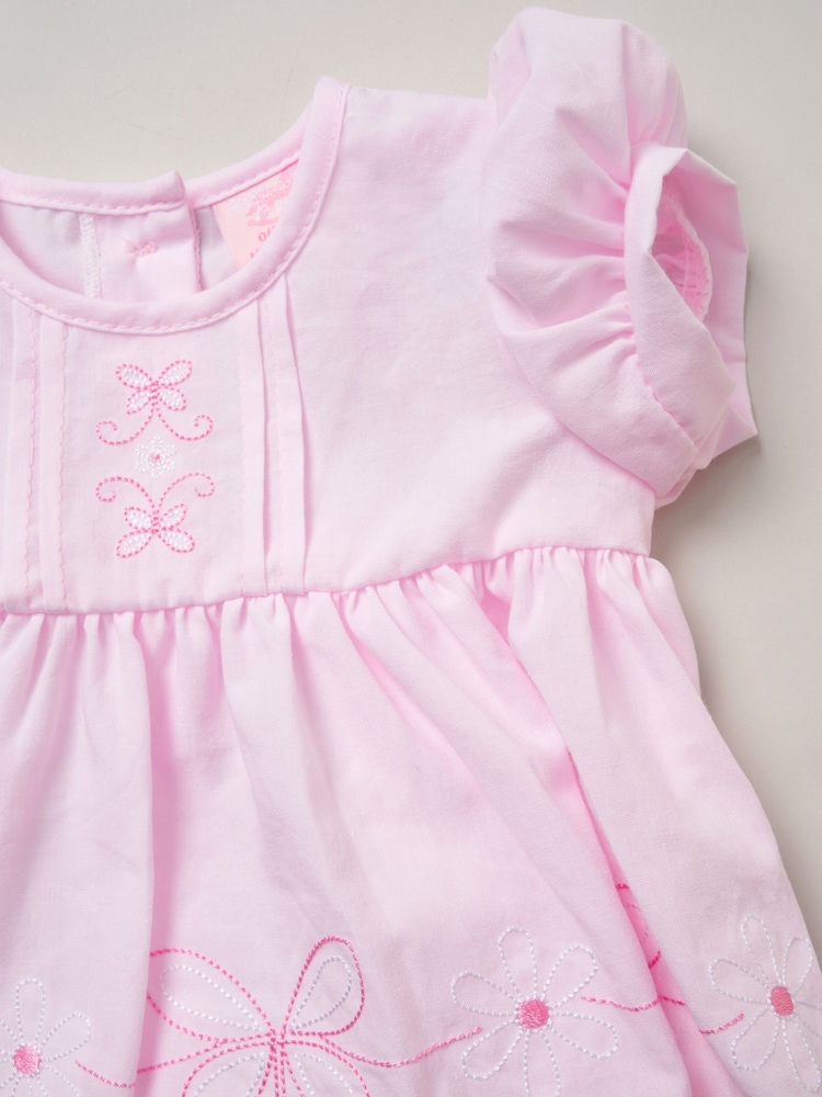 Rock-A-Bye Baby Boutique Pink 100% Cotton Dress Knickers and Bow Headband Outfit Set - Image 4 of 4