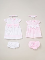 Blanco - Rock-A-Bye Baby Boutique Pink 100% Cotton Dress Knickers and Bow Headband Outfit Set - Imagen 1 de 3