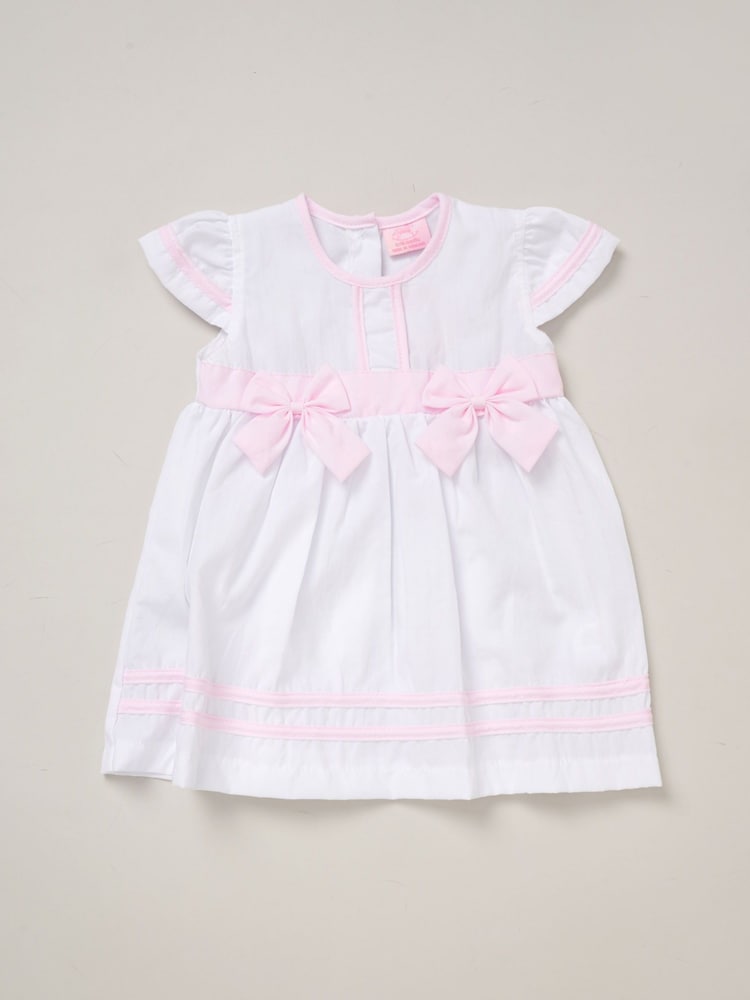 Blanco - Rock-A-Bye Baby Boutique Pink 100% Cotton Dress Knickers and Bow Headband Outfit Set - Imagen 2 de 3