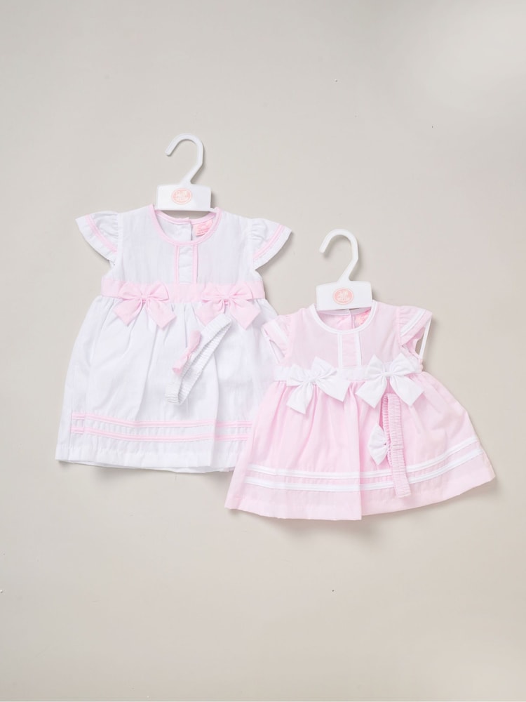 Rock-A-Bye Baby Boutique Pink 100% Cotton Dress Knickers and Bow Headband Outfit Set - Image 3 of 3 Rock-A-Bye Baby Boutique Pink 100% Cotton Dress Knickers and Bow Headband Outfit Set - Image 3 of 3