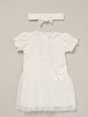 Rock-A-Bye Baby Boutique Rose Ribbon Detail Tutu White Dress and Headband Outfit Set - Image 1 of 3