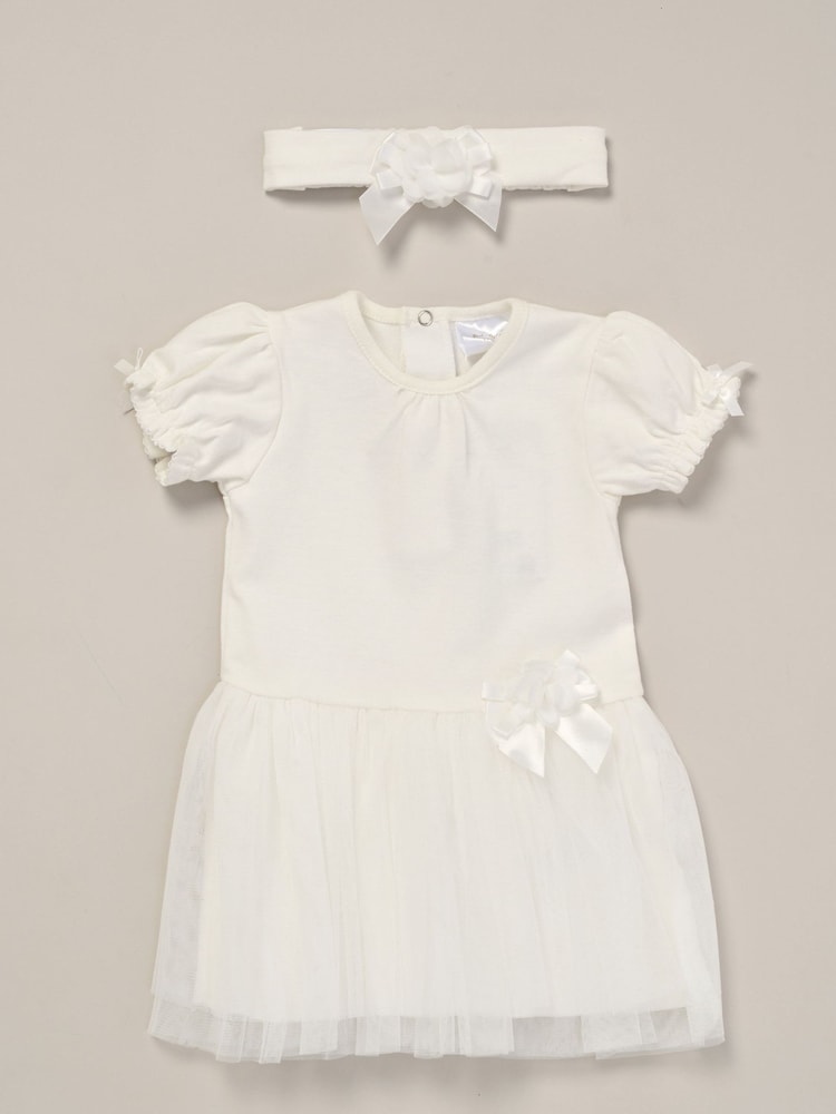 Rock-A-Bye Baby Boutique Rose Ribbon Detail Tutu White Dress and Headband Outfit Set - Image 1 of 3