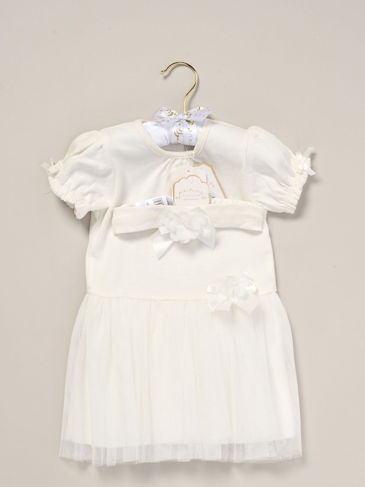 Rock-A-Bye Baby Boutique Rose Ribbon Detail Tutu White Dress and Headband Outfit Set - Image 2 of 3