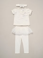 Rock-A-Bye Baby Boutique Rose Ribbon Detail White Top And Leggings Set - Image 1 of 4
