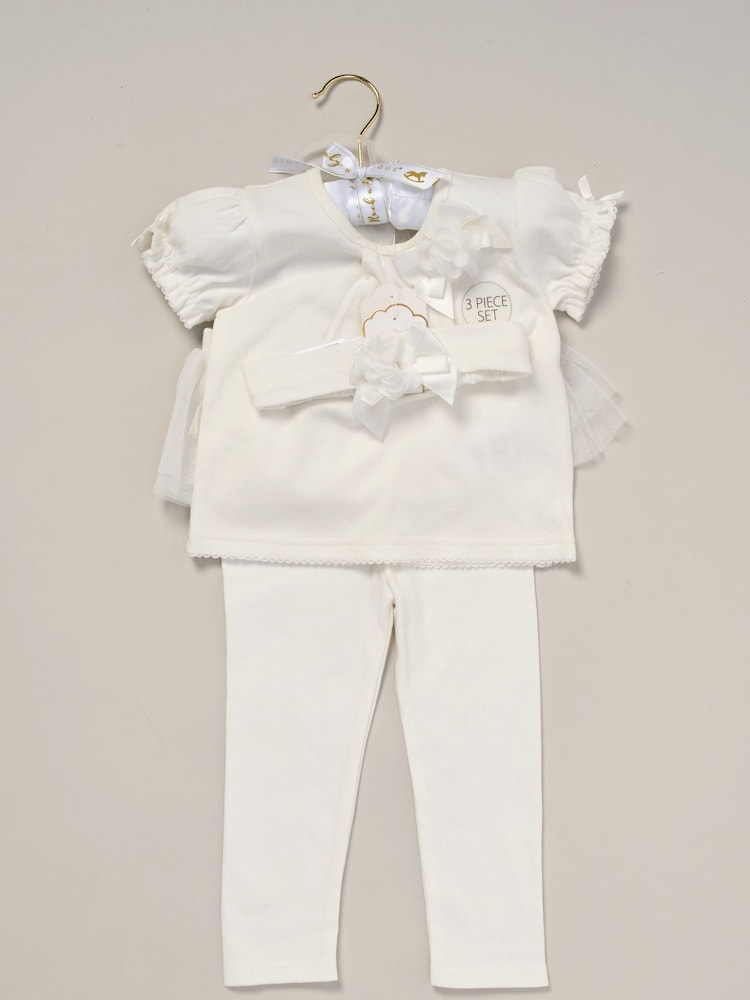 Rock-A-Bye Baby Boutique Rose Ribbon Detail White Top And Leggings Set - Image 2 of 4