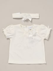 Rock-A-Bye Baby Boutique Rose Ribbon Detail White Top And Leggings Set - Image 3 of 4