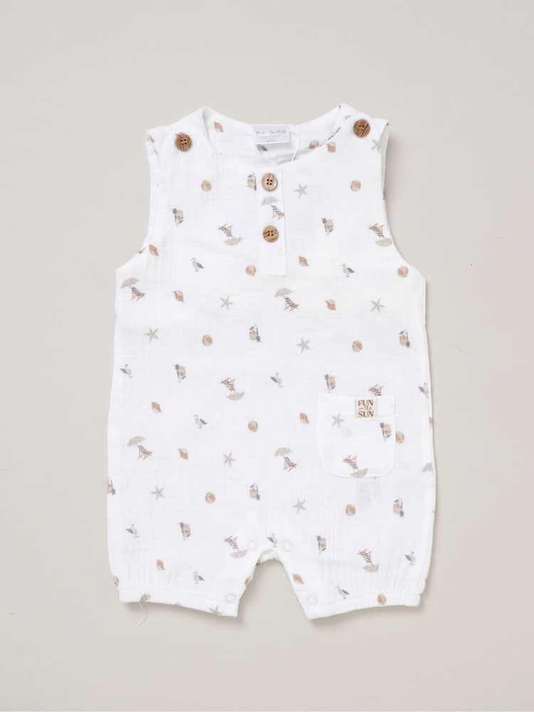 Rock-A-Bye Baby Boutique 100% Cotton Printed Muslin White All in one - Image 3 of 5
