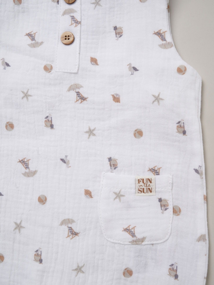 Rock-A-Bye Baby Boutique 100% Cotton Printed Muslin White All in one - Image 5 of 5